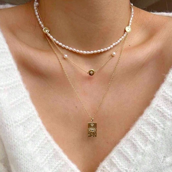 BellanBlue Jewelry - Gold Plated Faux Pearl Evil Eye Multilayer Necklace